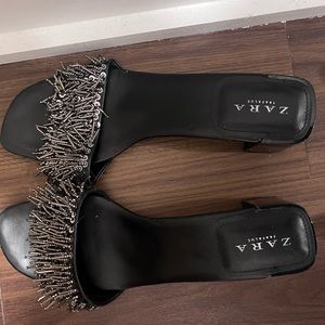 Beaded black slides